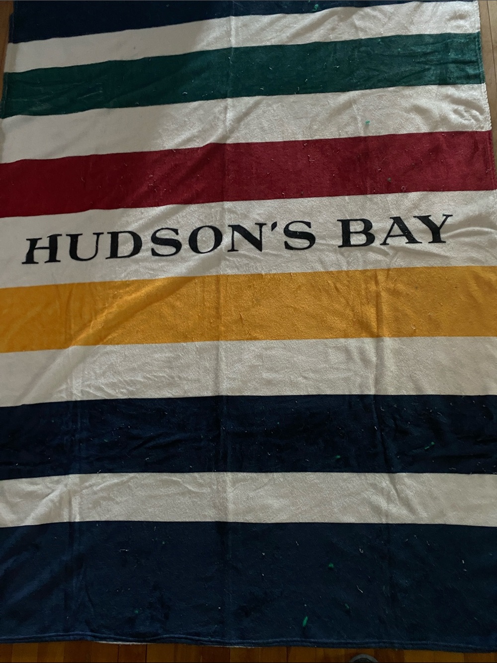 Striped Plush Throw Blanket - Navy, Green, Red, Yellow, White